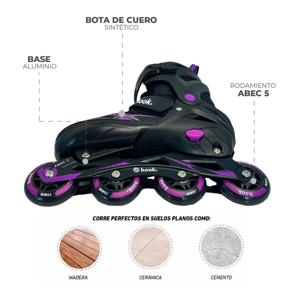 Patines En Linea Extensibles Hook Fitness Morado M (34-37) image number 7.0