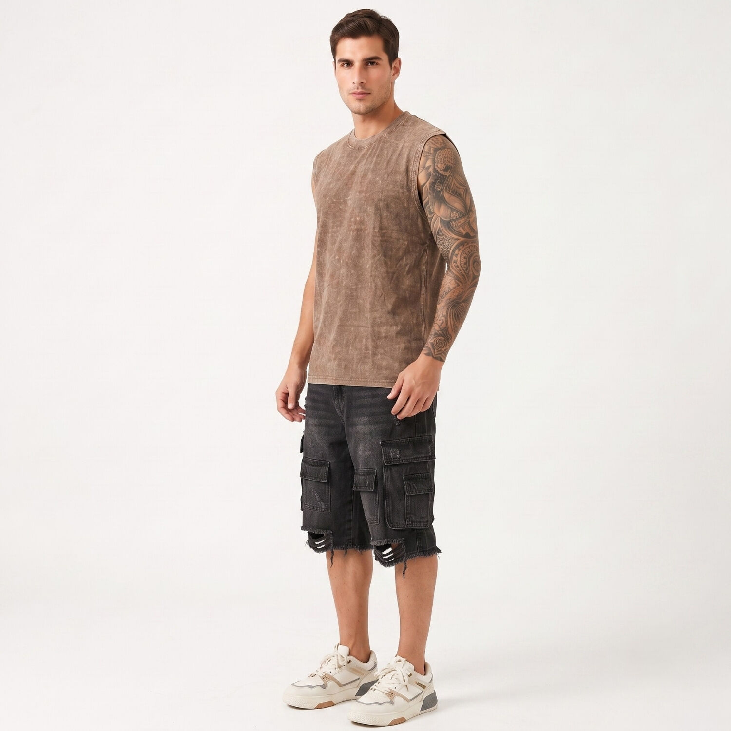 Polera Sin Mangas Musculosa Acid Wash Hombre image number 1.0