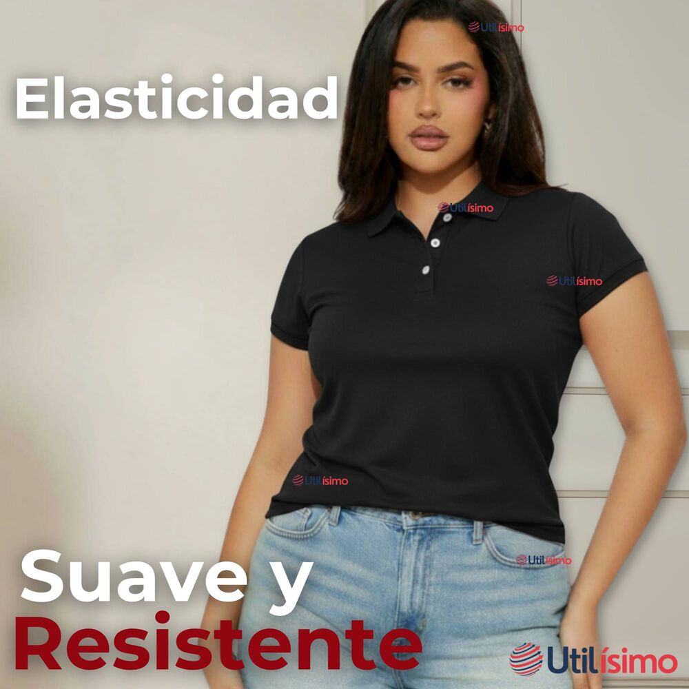 Polera Pique Premium 200g Manga Corta 100% Algod&oacute;n Textura Suave Chemise Negro Mujer image number 6.0