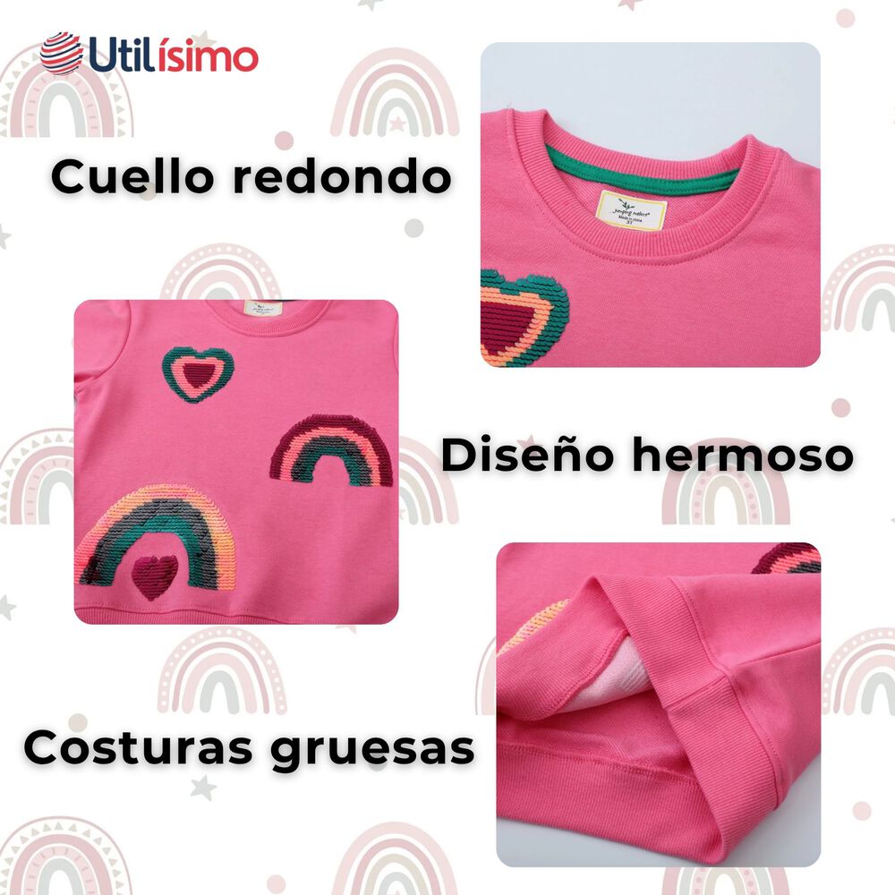 Poler&oacute;n Ni&ntilde;a Manga Larga 100% Algod&oacute;n Fucsia Arcoiris image number 3.0
