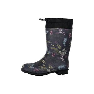 Bota De Agua Con Polar Biela Flores Negro Alquimia