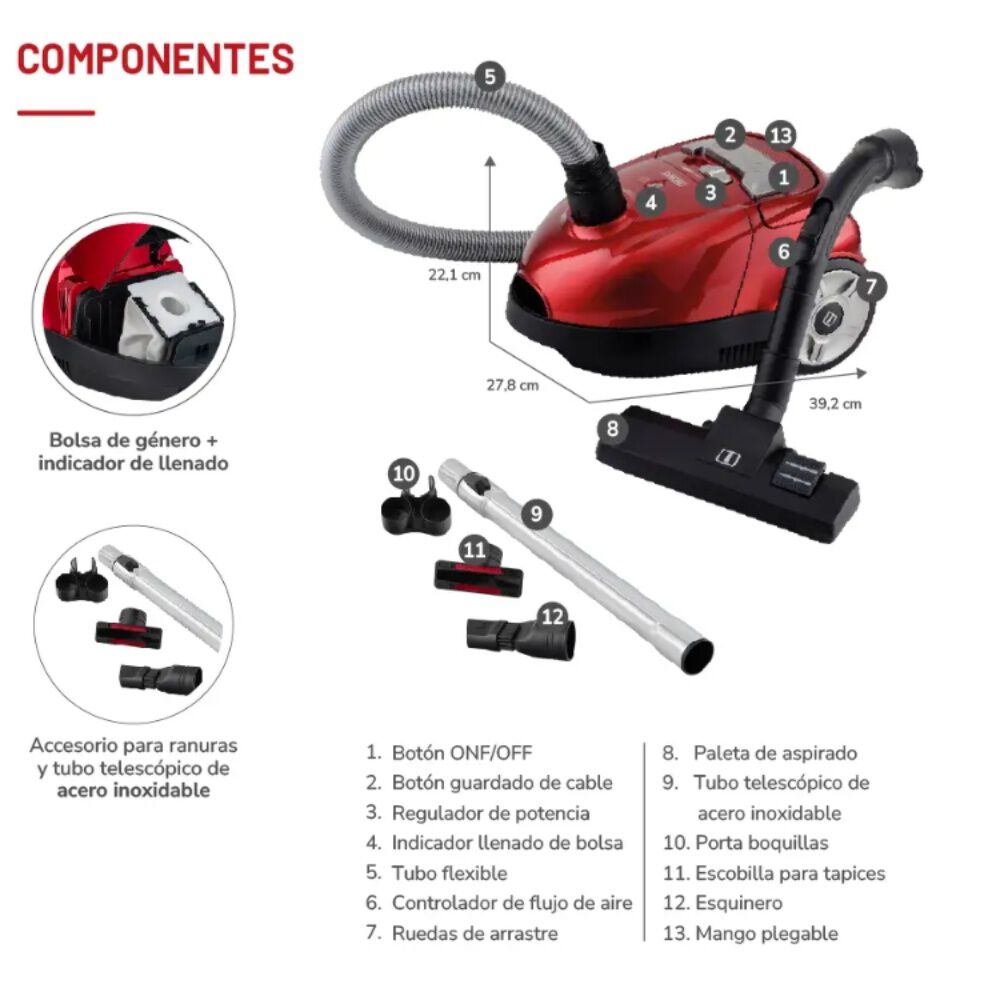 Aspiradora Bolsa Thomas Th-1640 Potente 1600w Arrastre image number 4.0