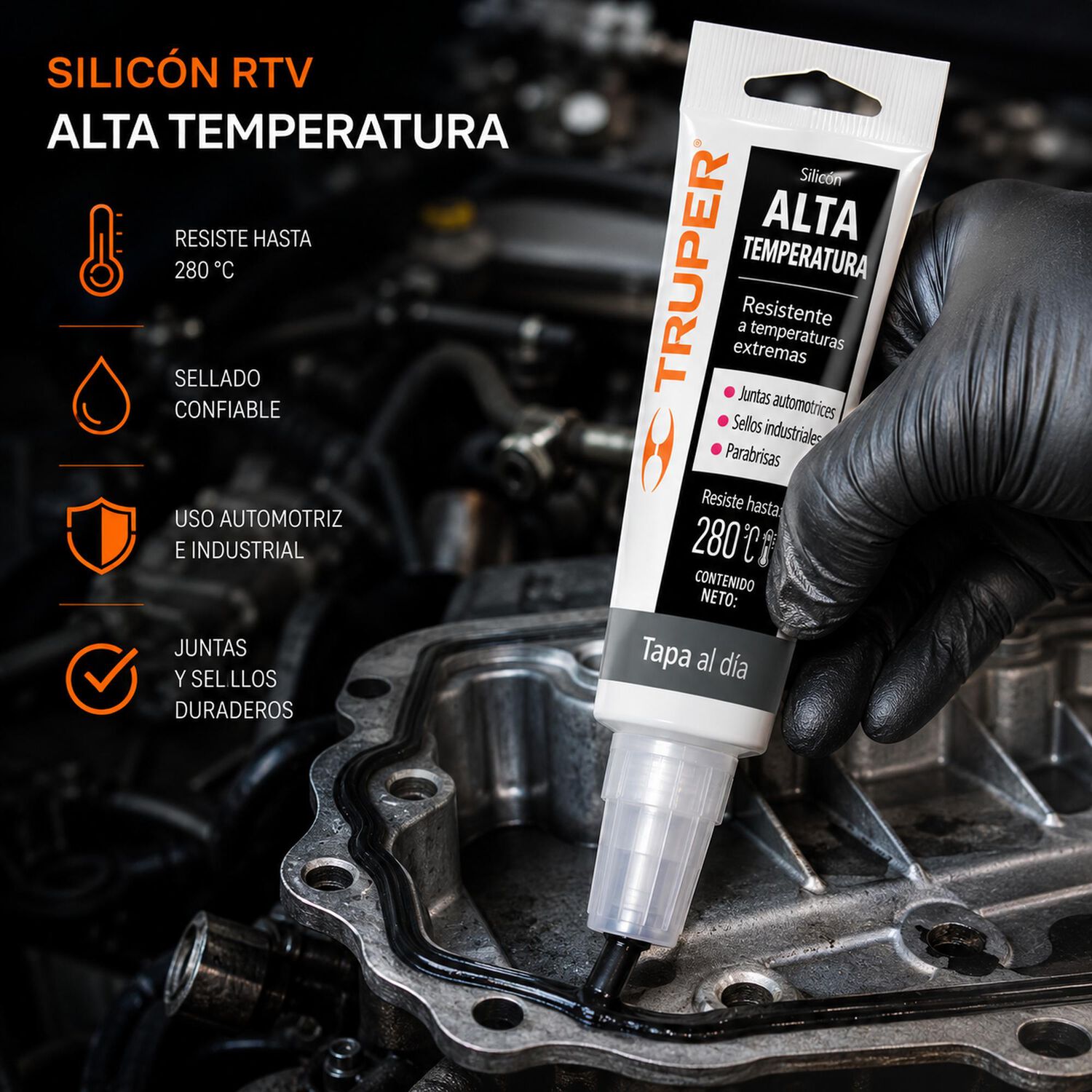Silicona Sellador Negro Para Altas Temperaturas 85g Truper image number 1.0