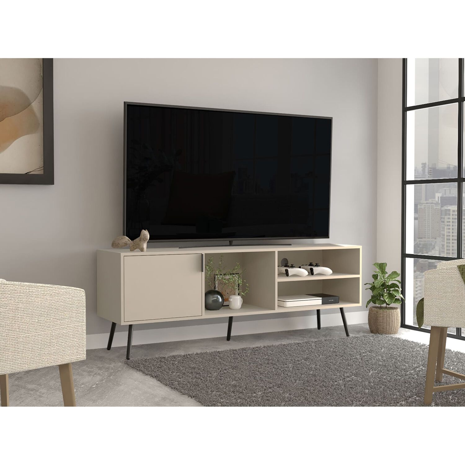 Rack Tv 65" Con 1 Puerta Abatible 58x160x40 Cm image number 4.0