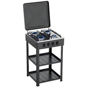 Cocina Encimera A Gas 4 Quemadores Con Repisas Color Negro