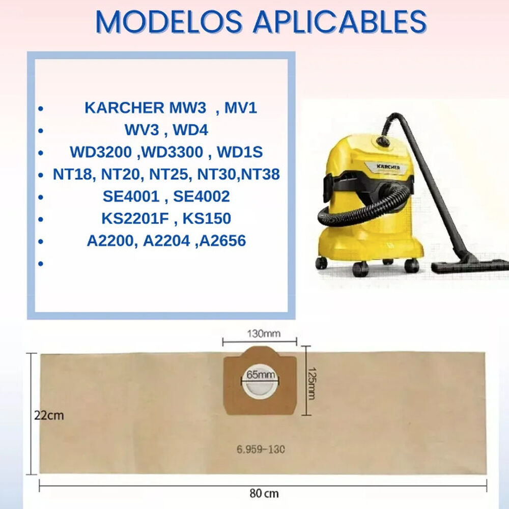 Set 5 Bolsas Papel Aspiradora Para Karcher Wd3-se4001-nt 20 image number 2.0