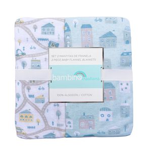 Set 2 Mantita Franela Celeste Ciudad Ni&ntilde;o