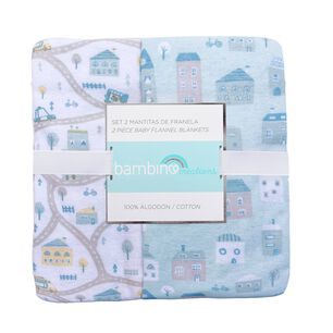 Set 2 Mantita Franela Celeste Ciudad Ni&ntilde;o