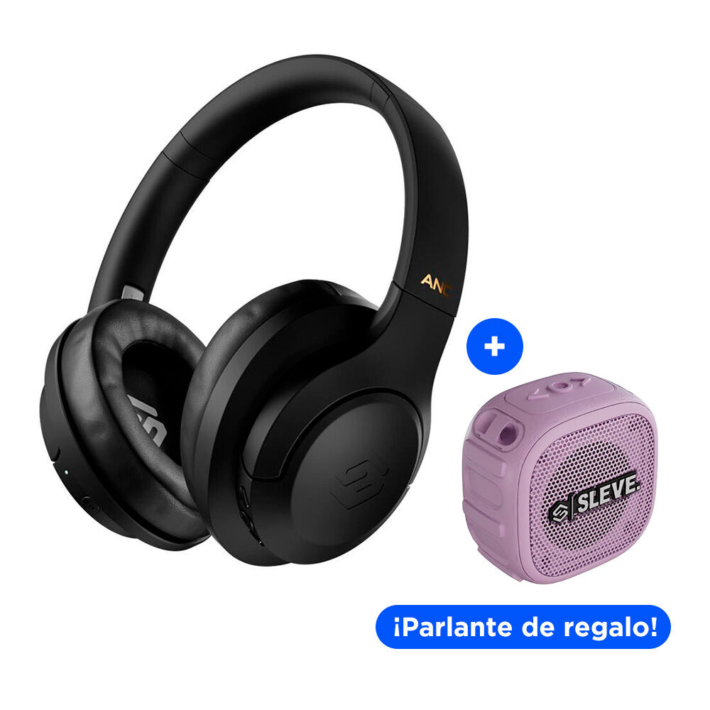 Aud&iacute;fonos Sleve Pulse ANC 2Gen Black + Parlante Bluetooth Boom Mini Violet Glow image number 0.0