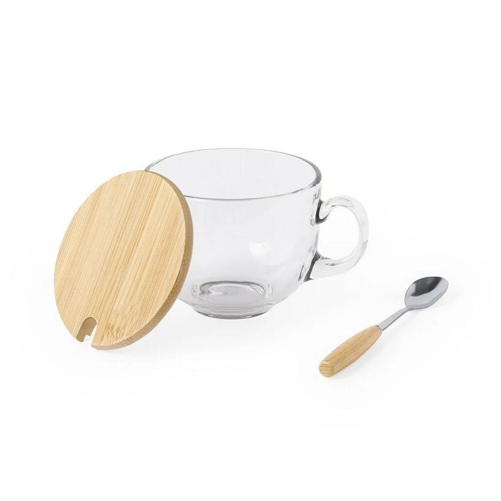 Taza Mug Vidrio Cuchara Posavasos Bambú Vidrio Yirax 420 Ml image number 3.0