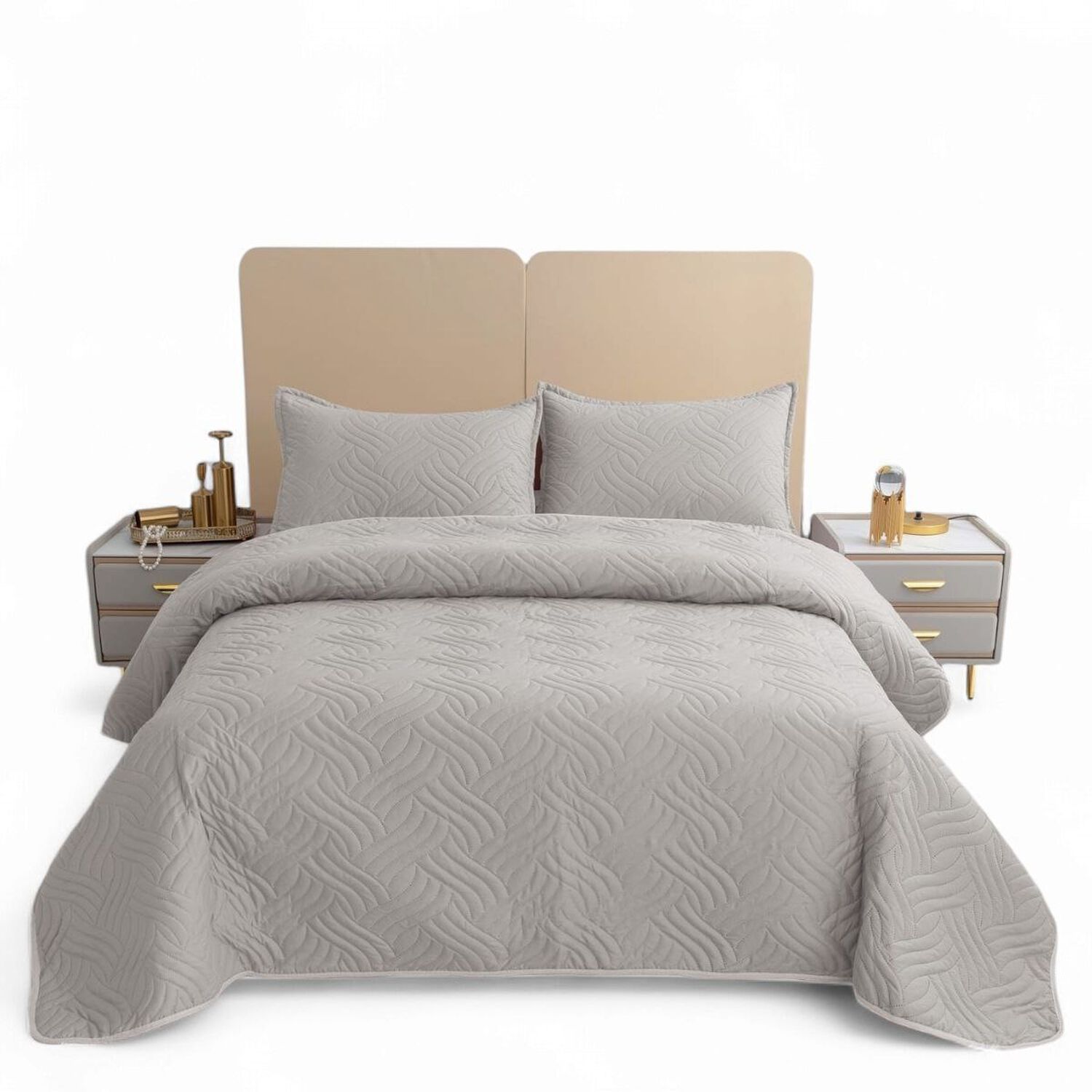 Quilt De Verano Para Cama Colcha King 250cm X 270cm Cubrecama Color Gris Claro image number 0.0