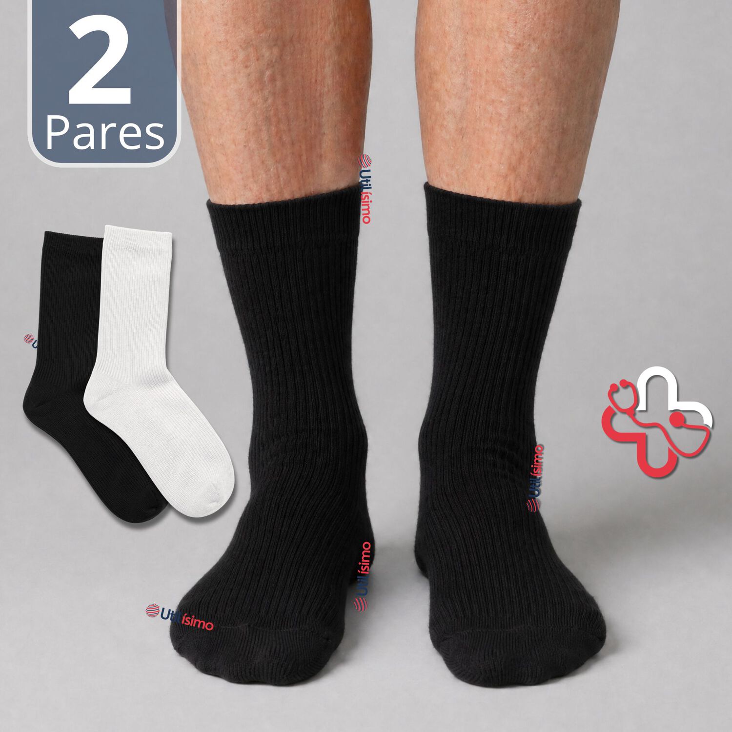 Pack 2 Pares Calcetines Diab&eacute;ticos Hombre Algod&oacute;n Suave Colores Surtidos Protecci&oacute;n image number 0.0