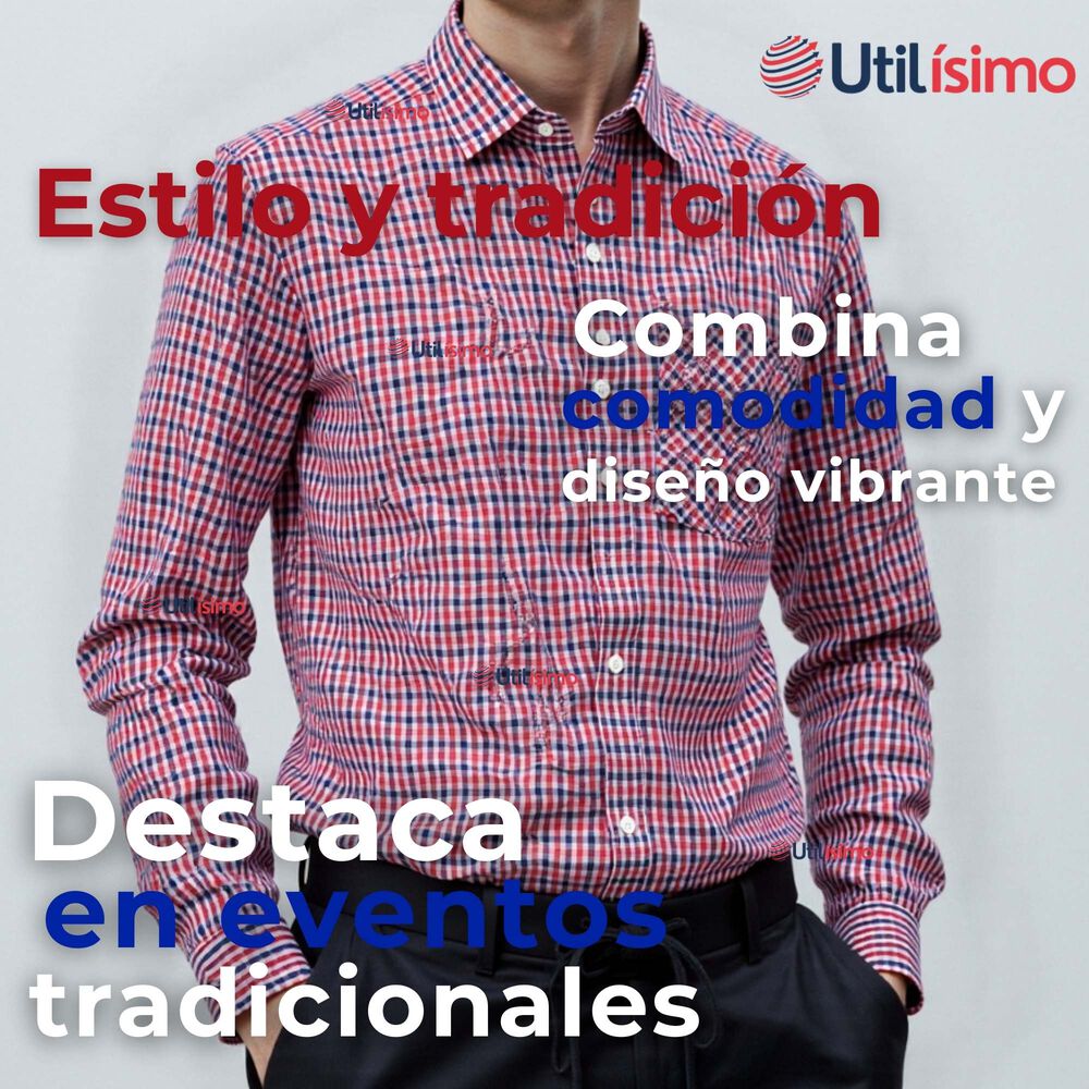 Camisa Huaso Cuadrillé Cuadro Manga Larga 100% Algodón Azul Rojo Casual image number 3.0