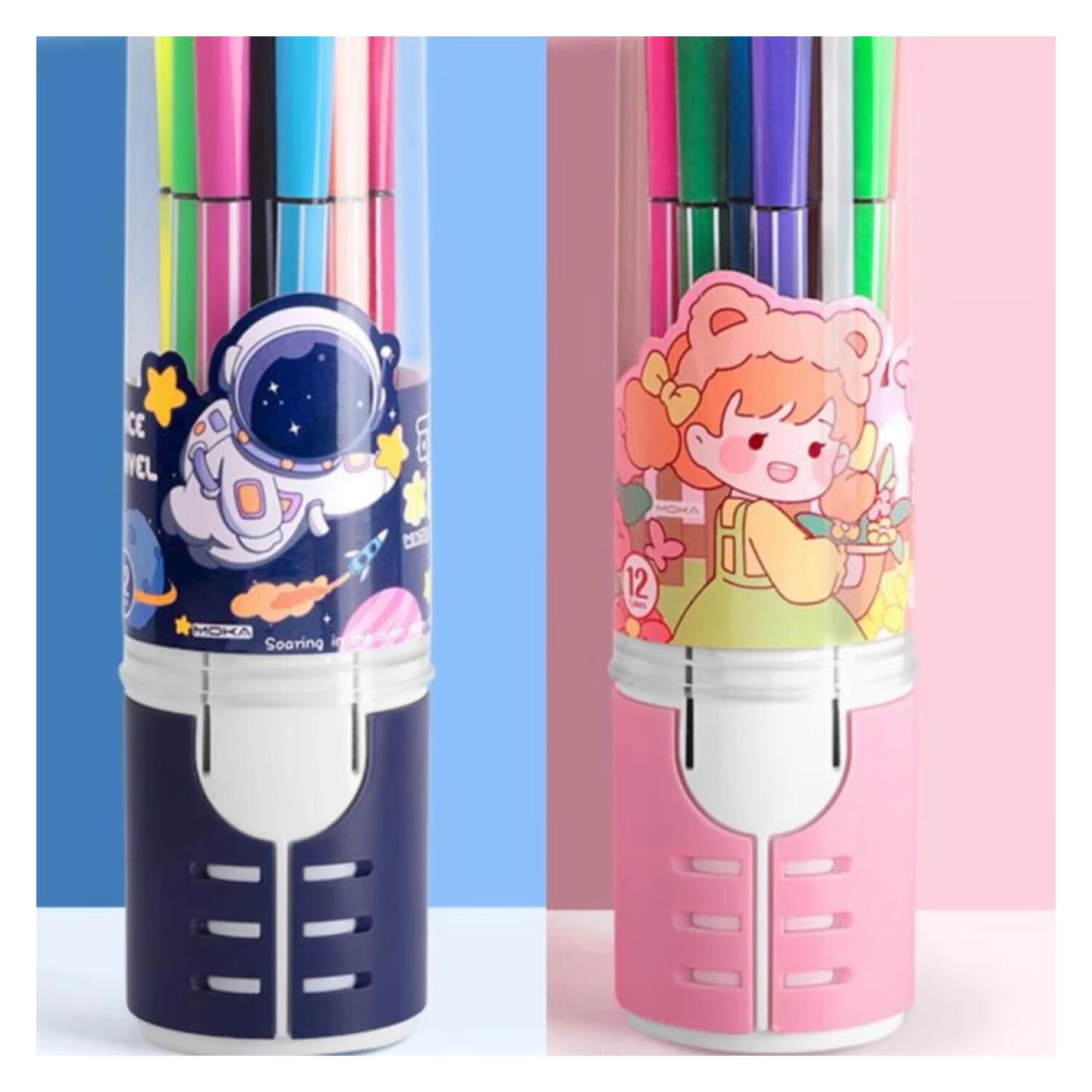 Pack 12 Lapices Boligrafos De Colores Rosado Mu&ntilde;eca Kawaii image number 1.0