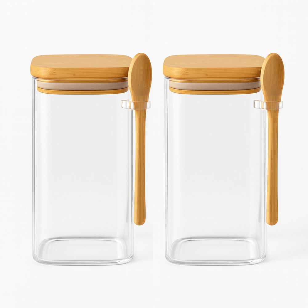 Set 2 Frascos Contenedores 900ml Vidrio 15cm Cuadrado Cuchara image number 1.0