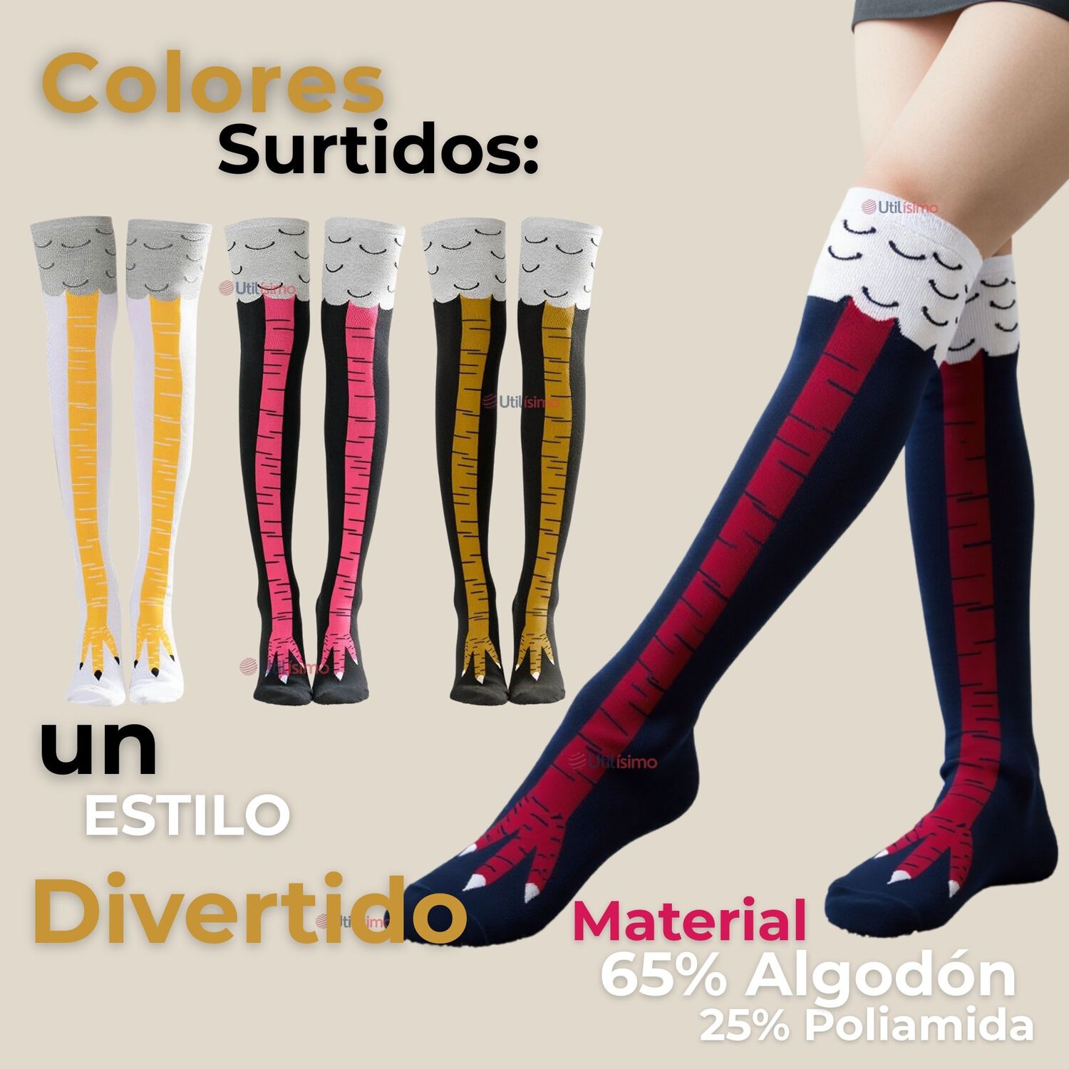 Pack 3 Calcetines Pata De Gallina Mujer Largos Colores Surtidos image number 1.0