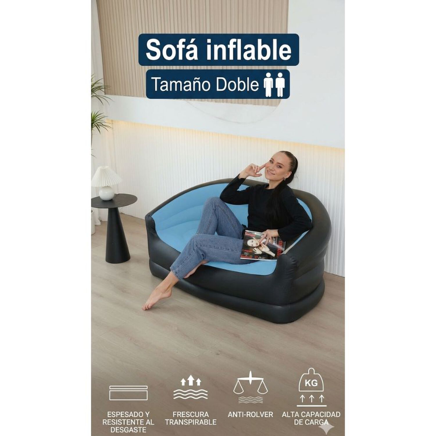 Sof&aacute; Inflable Doble Para Acampar Y Hogar Tumbona Port&aacute;til image number 4.0