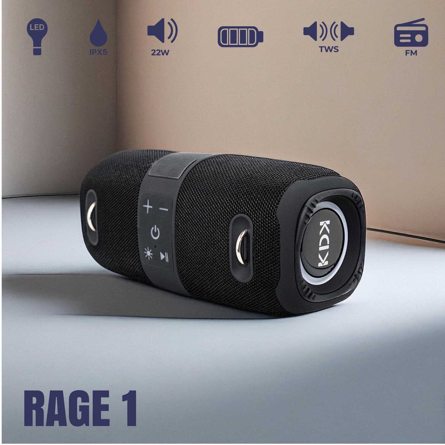 Parlante Mini Bluetooth Kdk Boombox 22w Negro image number 2.0