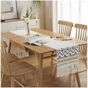 Camino De Mesa De Lino Tejido Con Dise&ntilde;o 35*180cm Mod06