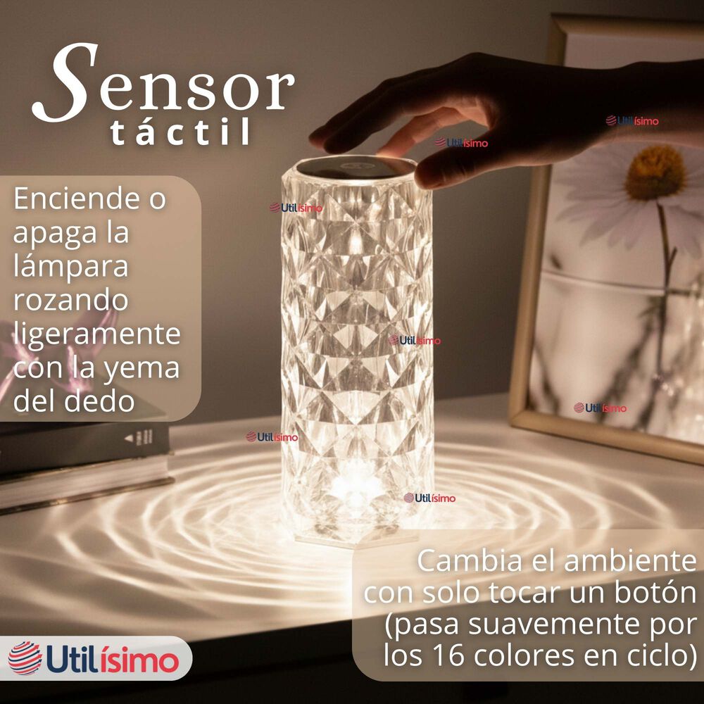 L&aacute;mpara Cristal T&aacute;ctil Usb Transparente Para Mesa image number 5.0