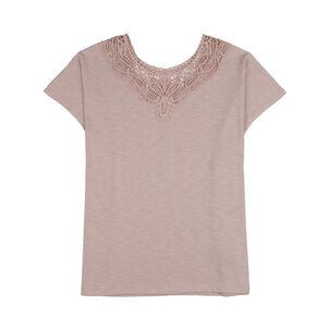 Polera Lisa Manga Corta Cuello Redondo Aplicación Brodery Mujer Sexy Large