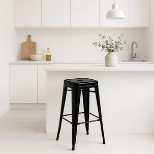 Piso Taburete Tolix Alto Para Bar O Terraza - Negro