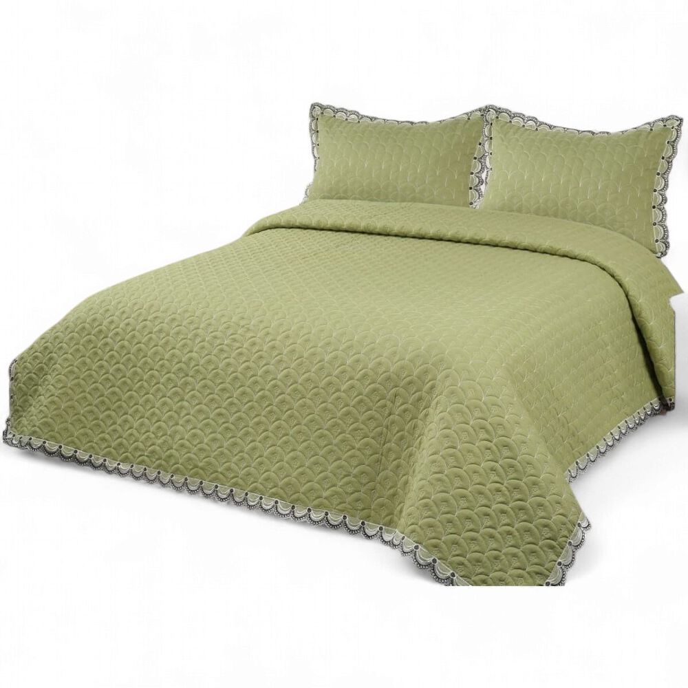  Cubrecama Bordado De Algodón Para 2 Plazas 230cm X 250cm Colcha Color Verde Cb19 image number 0.0