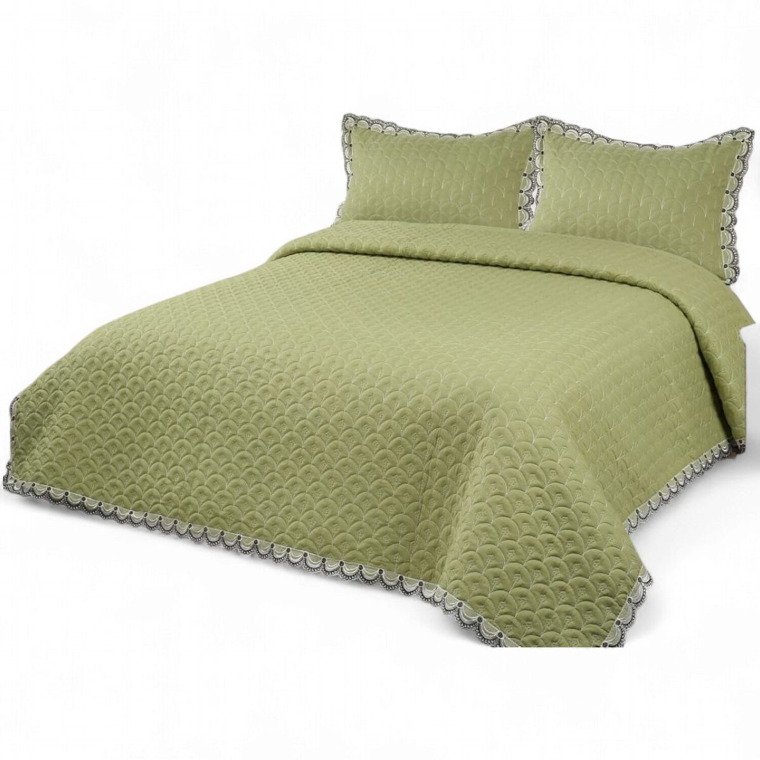  Cubrecama Bordado De Algod&oacute;n Para 2 Plazas 230cm X 250cm Colcha Color Verde Cb19 image number 0.0