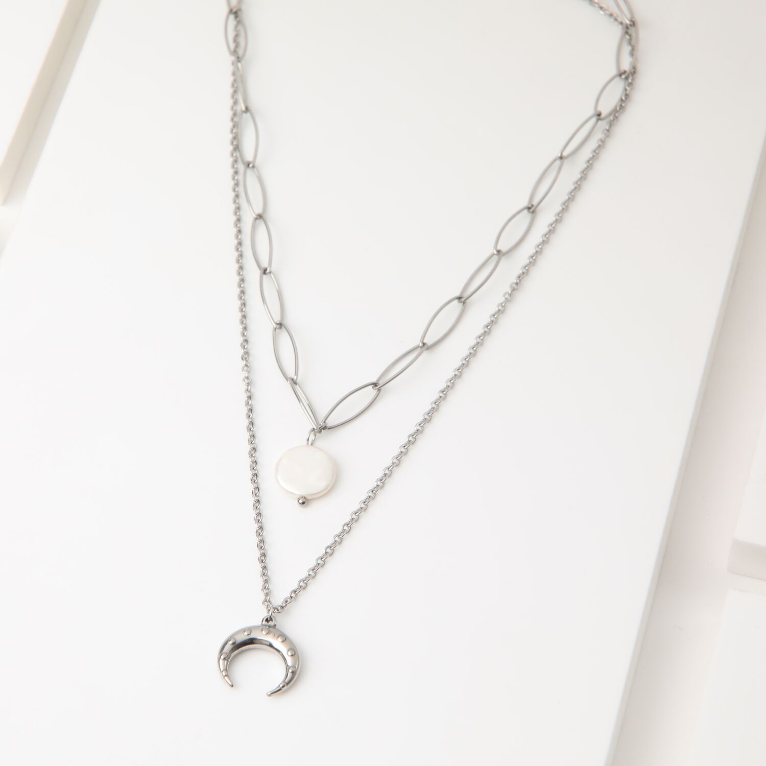 Collar Doble 19v69 Italia Plateado Mujer Stne207 image number 1.0