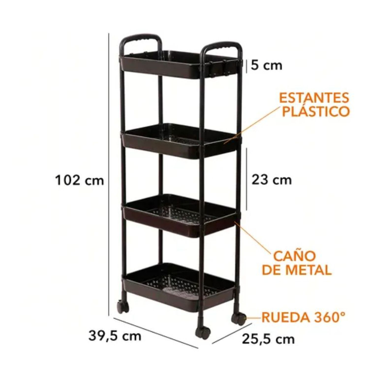 Carrito De Almacenamiento 4 Niveles Con Asa Blanco image number 2.0
