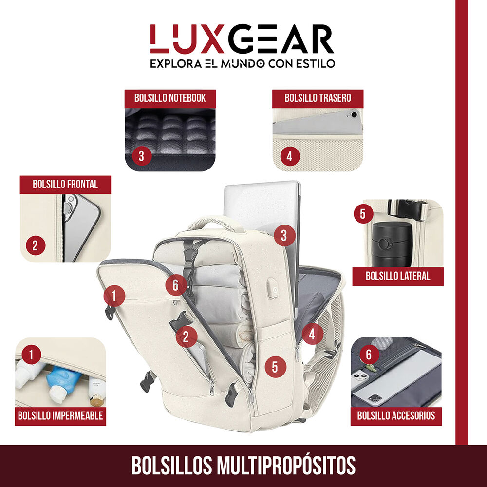 Mochila De Viaje Expansible Luxgear Nomadlifev2 Impermeable - Negro image number 4.0