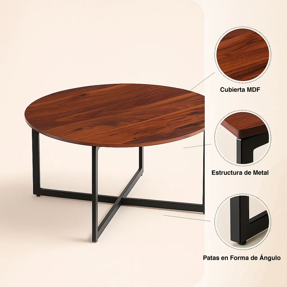 Mesa De Centro 80cm Redonda - Madera Oscura Walnut image number 4.0
