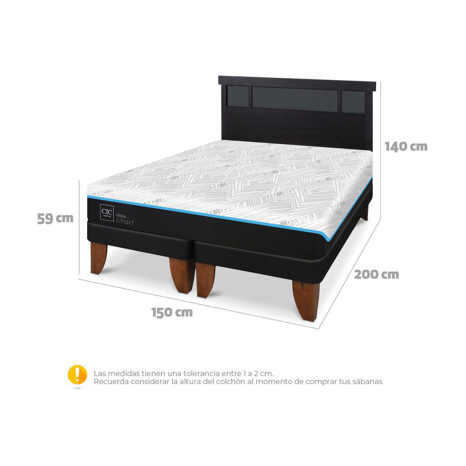 Cama Europea Cic Green Infinity / 2 Plazas / Base Dividida + Respaldo image number 7.0