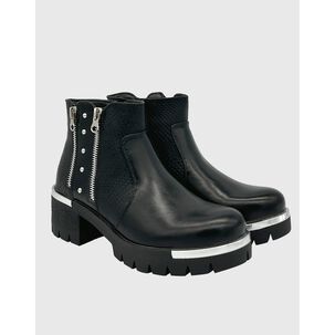Botin Punta Redonda, Con Taco Medio Y Cierres Negro
