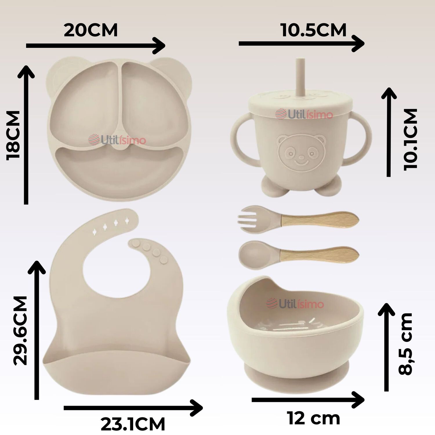 Set De Alimentaci&oacute;n Beb&eacute; Silicona De Oso 6 Piezas Libre Bpa Color Beige image number 1.0