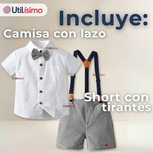 Conjunto De Vestir Con Tirantes Camisa Pantal&oacute;n Corto Algod&oacute;n Beb&eacute; Azul