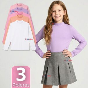 Pack 3 Poleras Camisetas Bamb&uacute; Cuello Beatle Primera Capa Manga Larga Colores Surtido Ni&ntilde;a