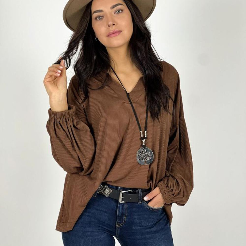 Blusa Cuello V Mangas Globo image number 5.0