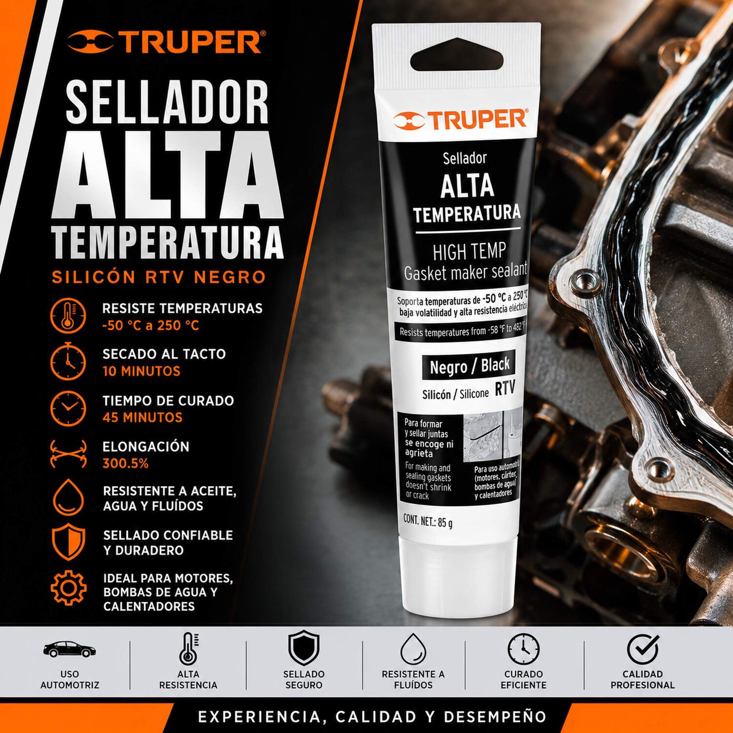 Silicona Sellador Negro Para Altas Temperaturas 85g Truper image number 3.0