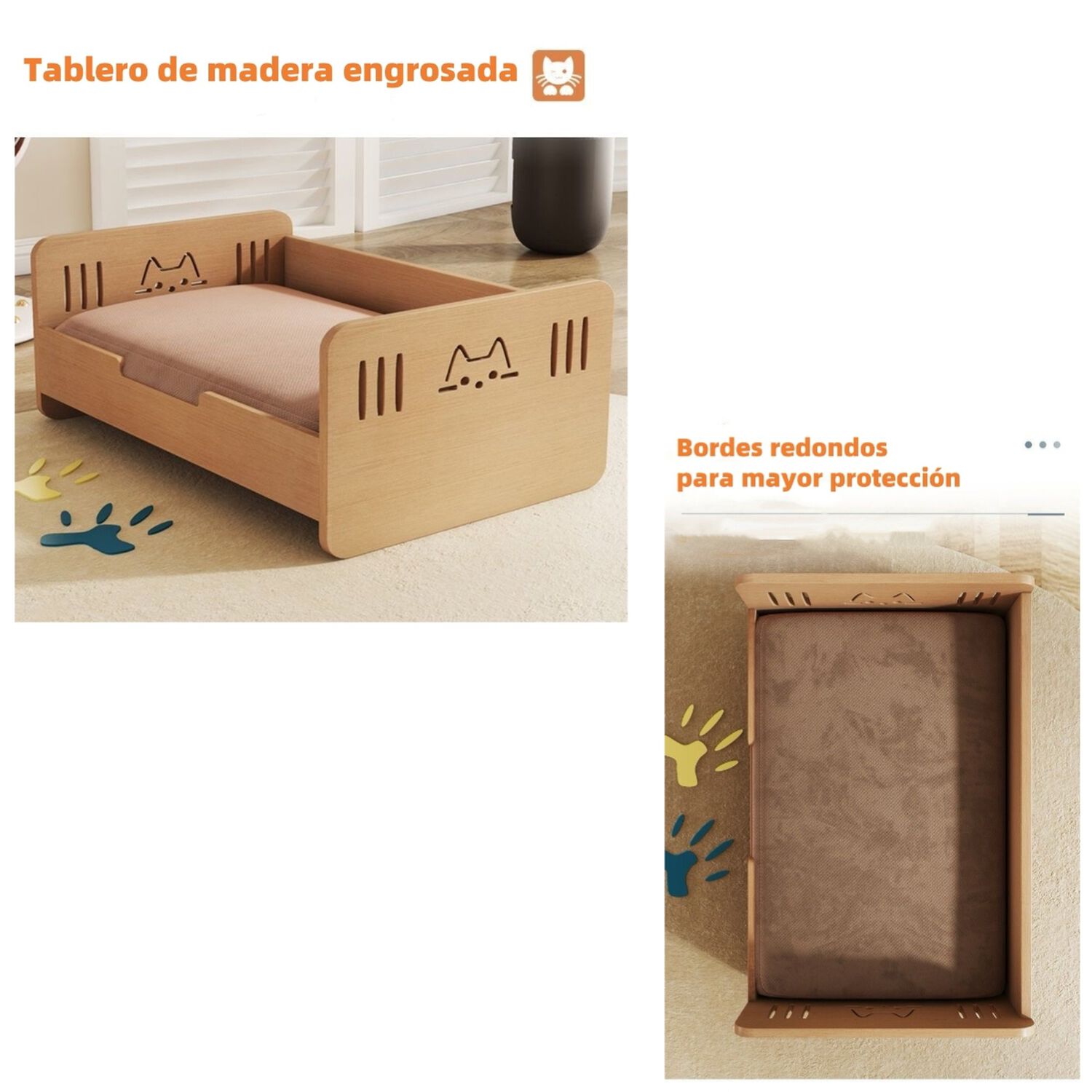 Cama Para Mascotas Madera Con Colch&oacute;n 40x60cm By Lubabycas image number 6.0