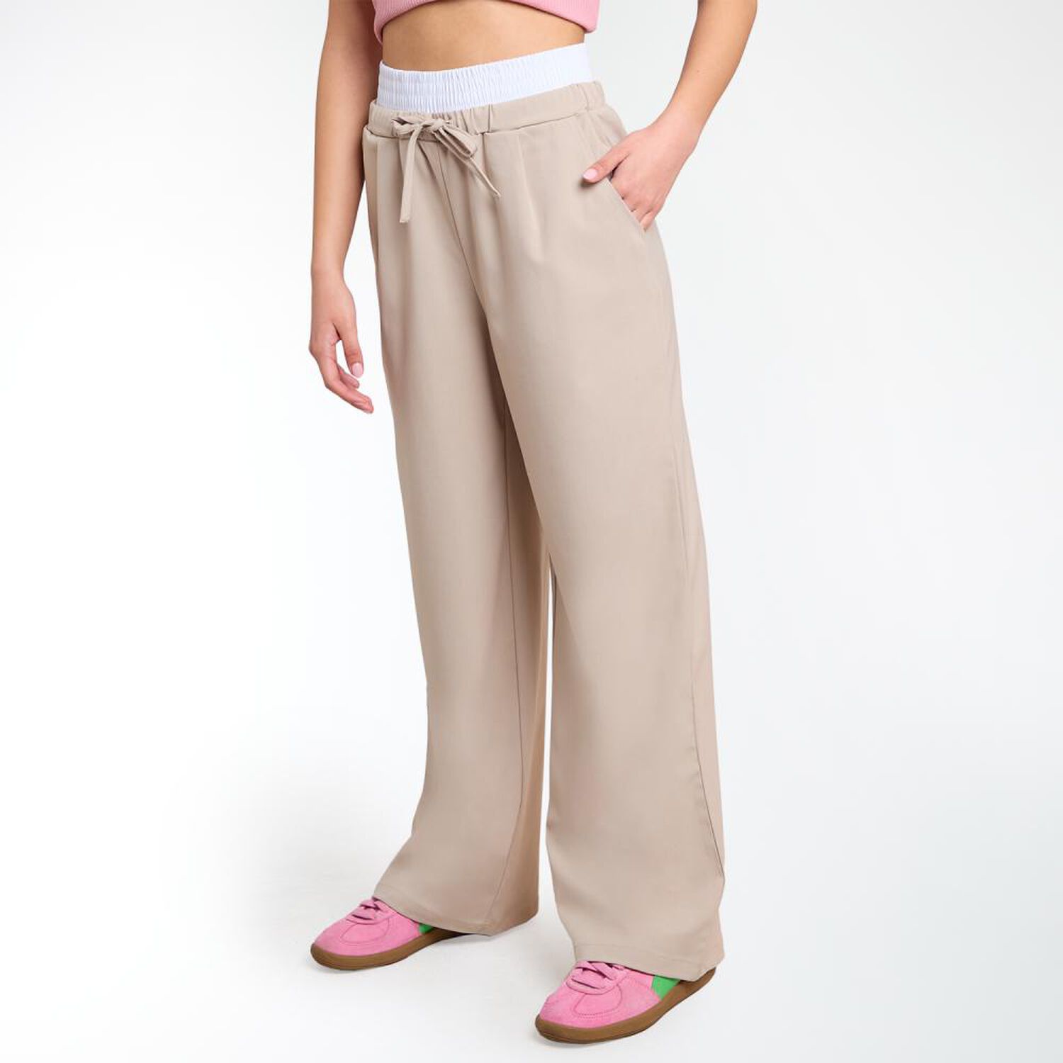 Pantal&oacute;n Doble Pretina Y Amarras Tiro Medio Relax Mujer Freedom image number 2.0