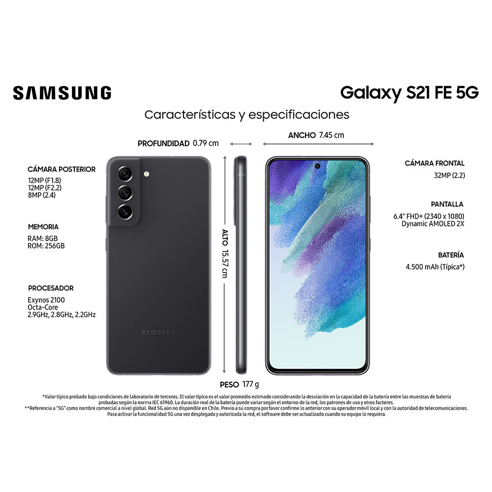 Smartphone Samsung Galaxy S21 FE 256GB GRAY + Galaxy Watch4 40 mm Negro image number 3.0