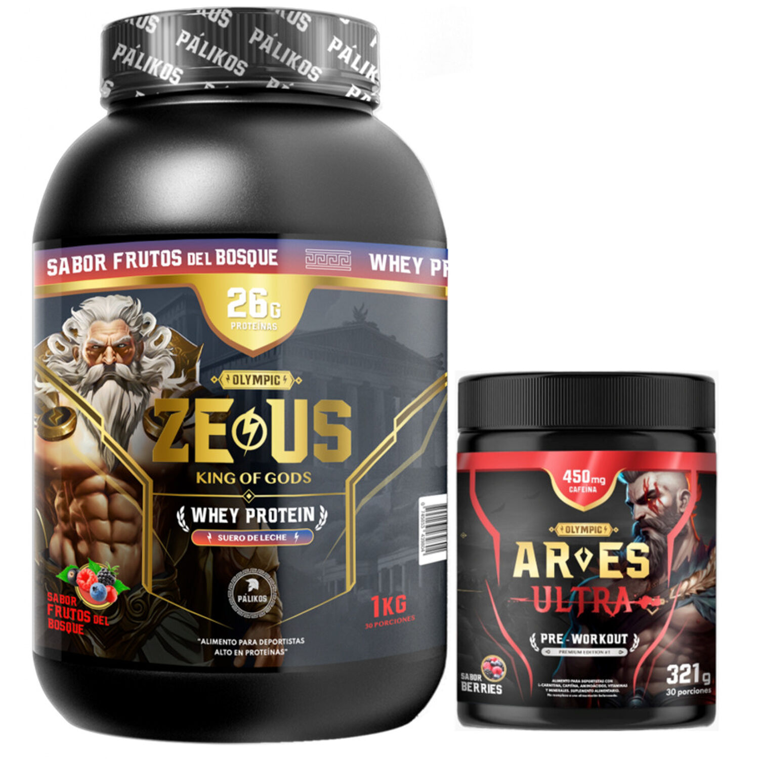 Proteina Zeus 1kg Frutos Del Bosque + Ares Ultra 450 Mg Cafeina. image number 0.0