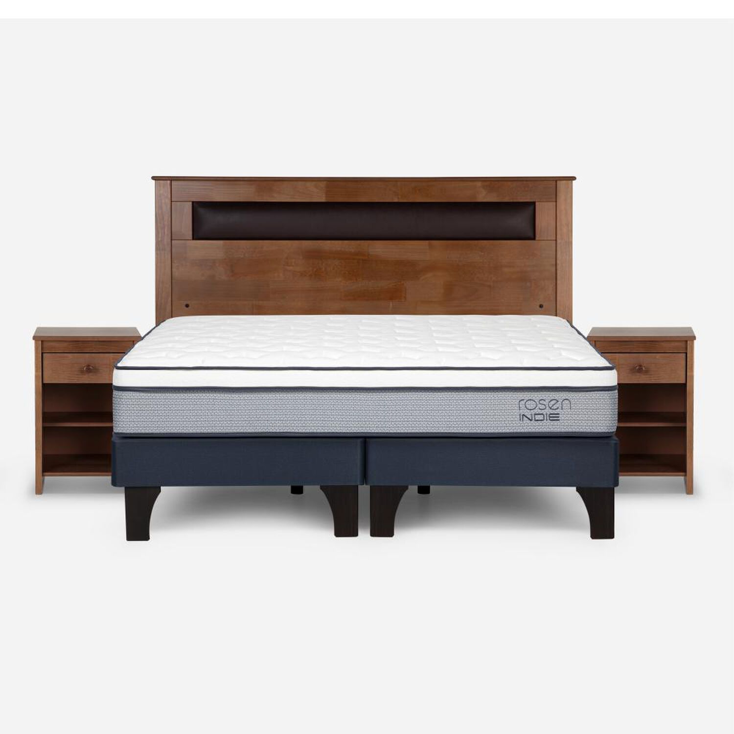 Cama Europea Rosen Indie / 2 Plazas / Base Dividida + Set De Maderas Ferrara image number 0.0