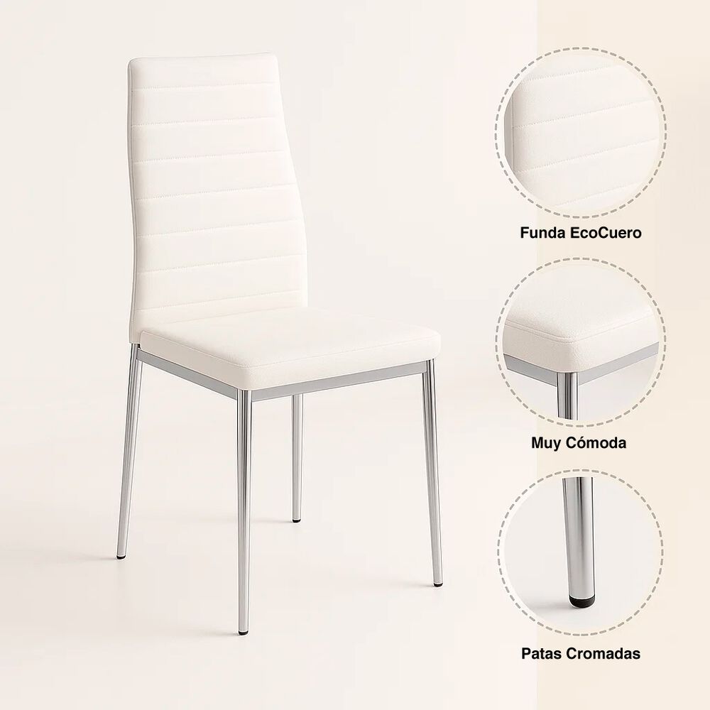 Pack De 4 Sillas Acolchadas Dining Liana Con Patas Cromadas - Blancas image number 4.0