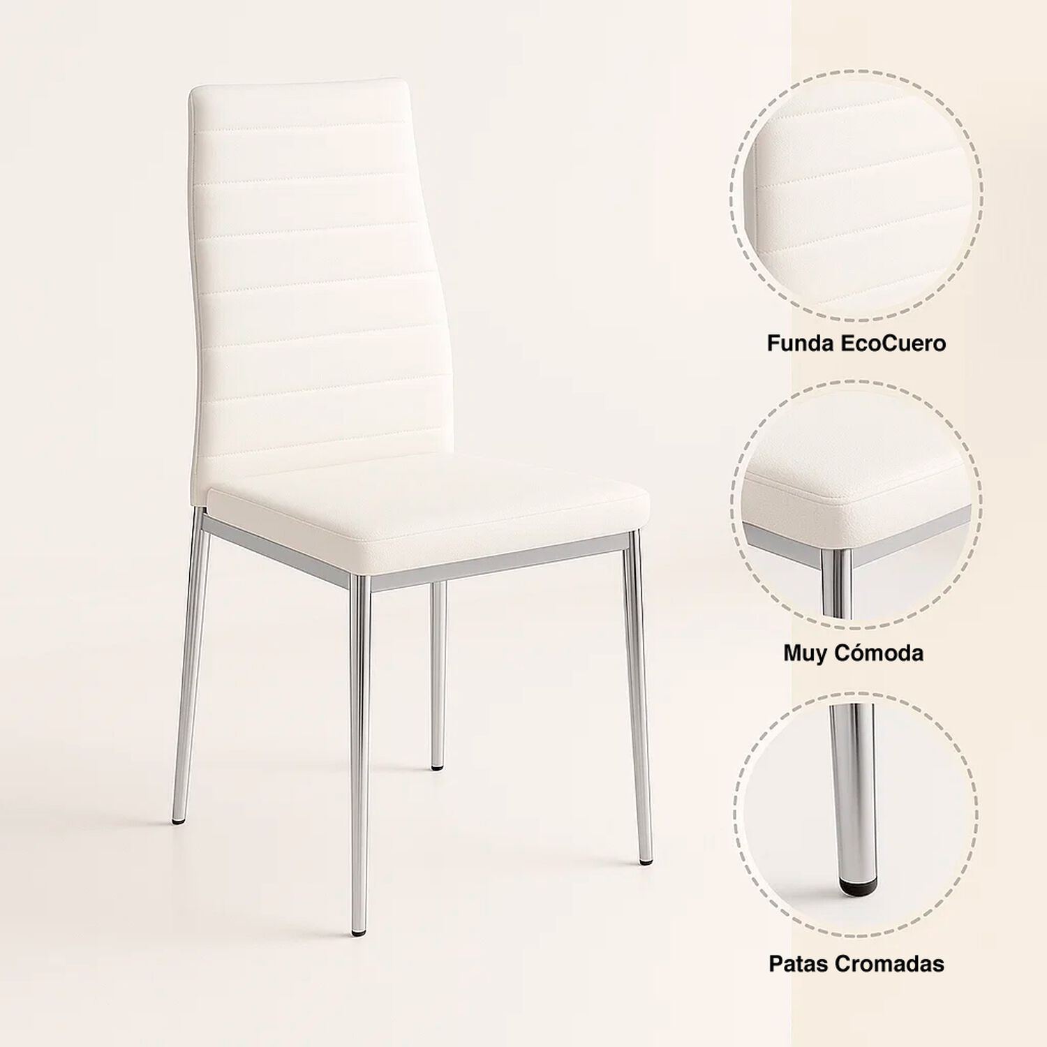 Pack De 4 Sillas Acolchadas Dining Liana Con Patas Cromadas - Blancas image number 4.0