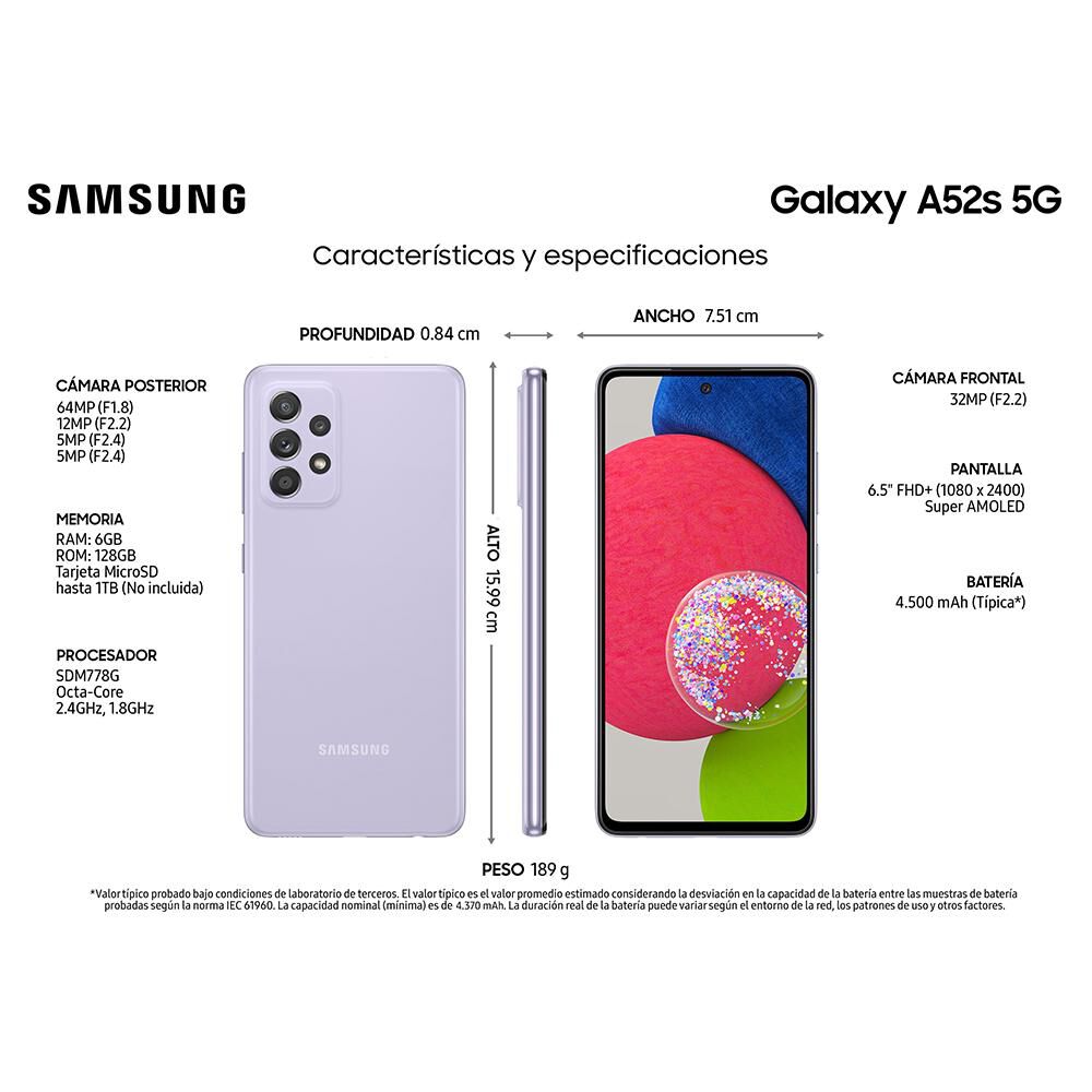 Smartphone Samsung Galaxy A52s Awesome Violet / 128 Gb / Liberado image number 2.0