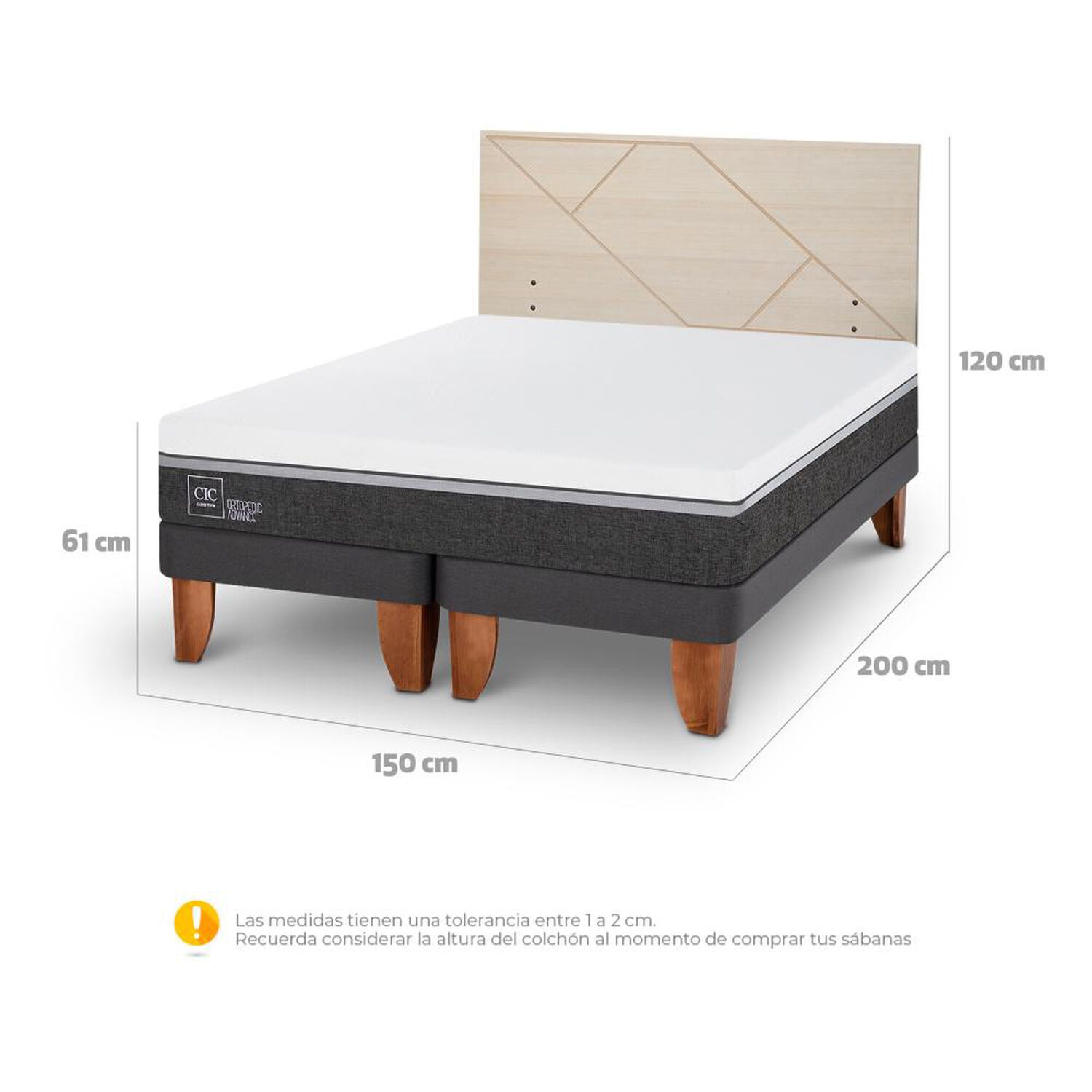 Cama Europea Cic Ortopedic Advance / 2 Plazas / Base Dividida + Respaldo image number 5.0