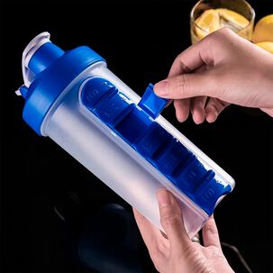 Botella De Agua 600ml + Pastillero Organizador De Pastilla Azul