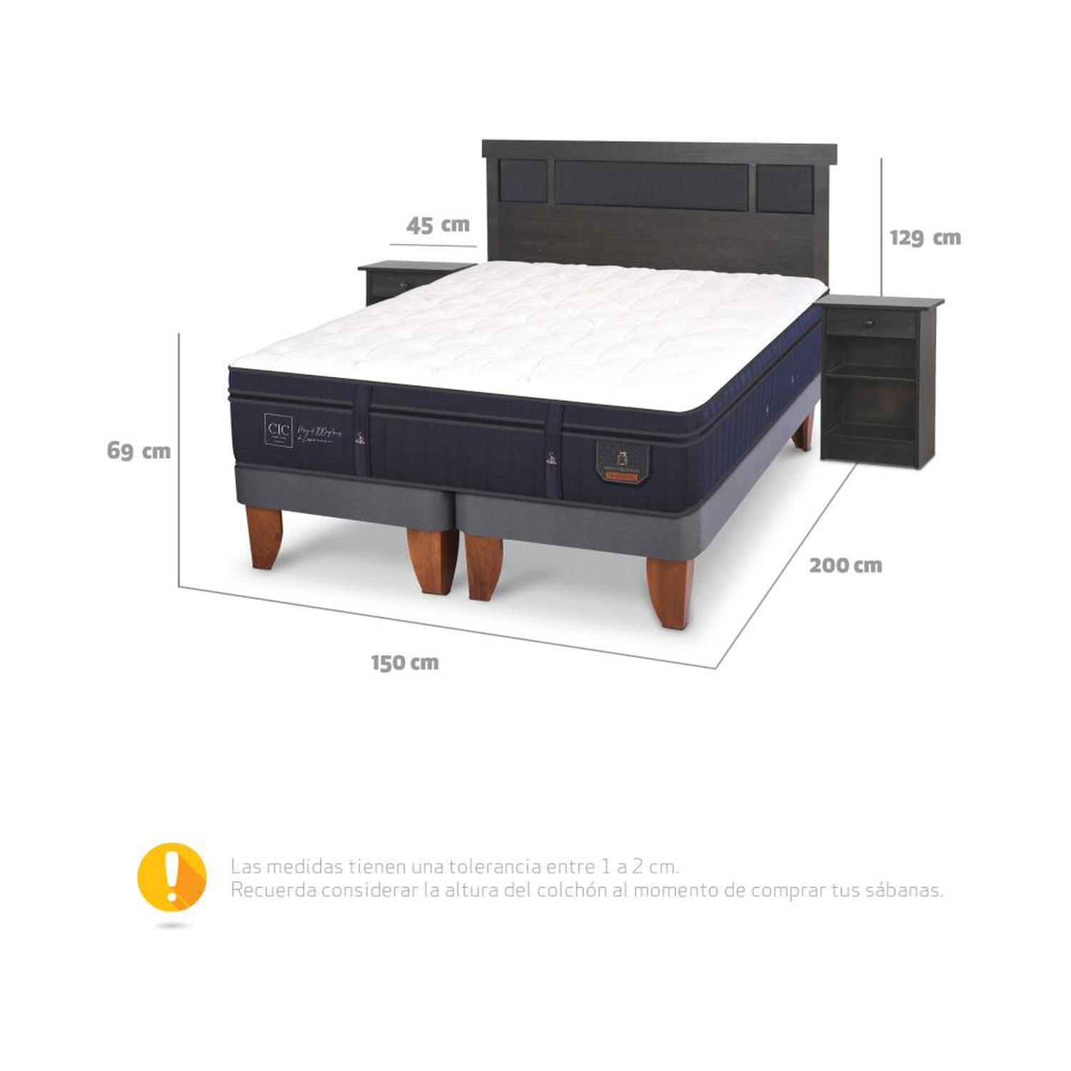 Cama Europea Cic Super Premium / 2 Plazas / Base Dividida + Set De Maderas image number 6.0